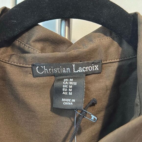 NWT christian lacroix brown button up shirt with embroidered flowers size m - Picture 2 of 9